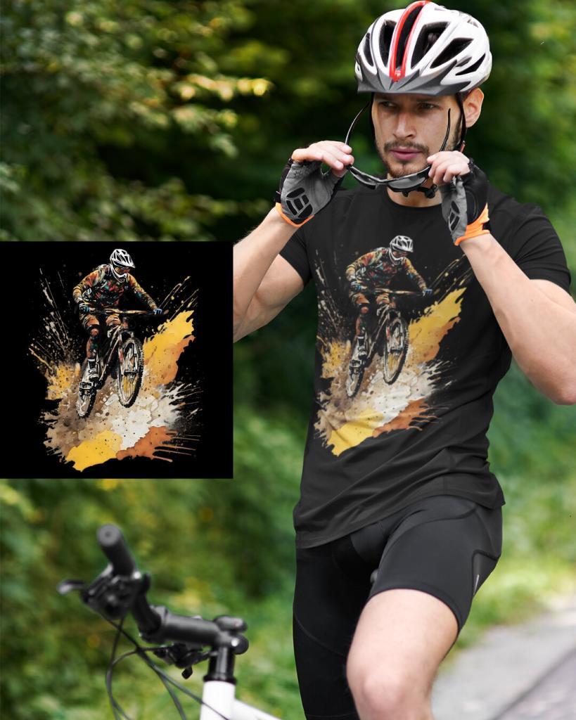 Mountainbike,MTB, Downhill Fahrrad T-Shirt Mountainbiker Jump mit Splash Fahrradfahrer Geschenk Geschenkidee
